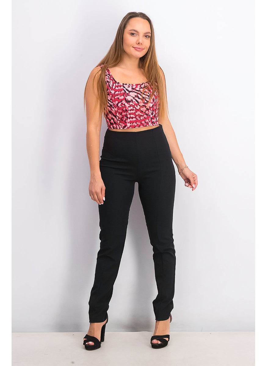 TOPSHOP Women Crew Neck Sleeveless Animal Print Crop Top, Red and Pink  - Image 1