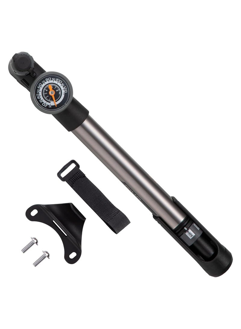 SYOSI Bicycle Tire Pump, Fit for GP-993 Bike Pump, Portable Pump, 2 Stage HP/HV Bike Pump with Gauge, 120 PSI, Presta/Schrader, for Road, Mountain and BMX Bikes, Mini Bike Pump with Gauge - Image 1