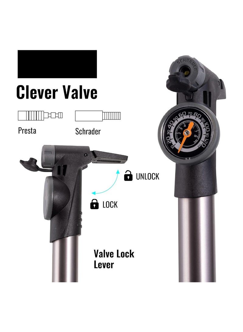 SYOSI Bicycle Tire Pump, Fit for GP-993 Bike Pump, Portable Pump, 2 Stage HP/HV Bike Pump with Gauge, 120 PSI, Presta/Schrader, for Road, Mountain and BMX Bikes, Mini Bike Pump with Gauge - Image 2