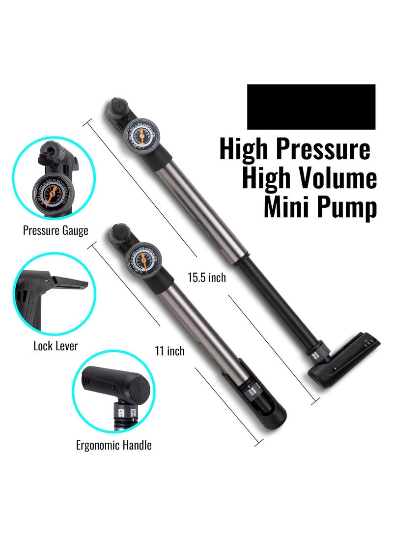 SYOSI Bicycle Tire Pump, Fit for GP-993 Bike Pump, Portable Pump, 2 Stage HP/HV Bike Pump with Gauge, 120 PSI, Presta/Schrader, for Road, Mountain and BMX Bikes, Mini Bike Pump with Gauge - Image 5