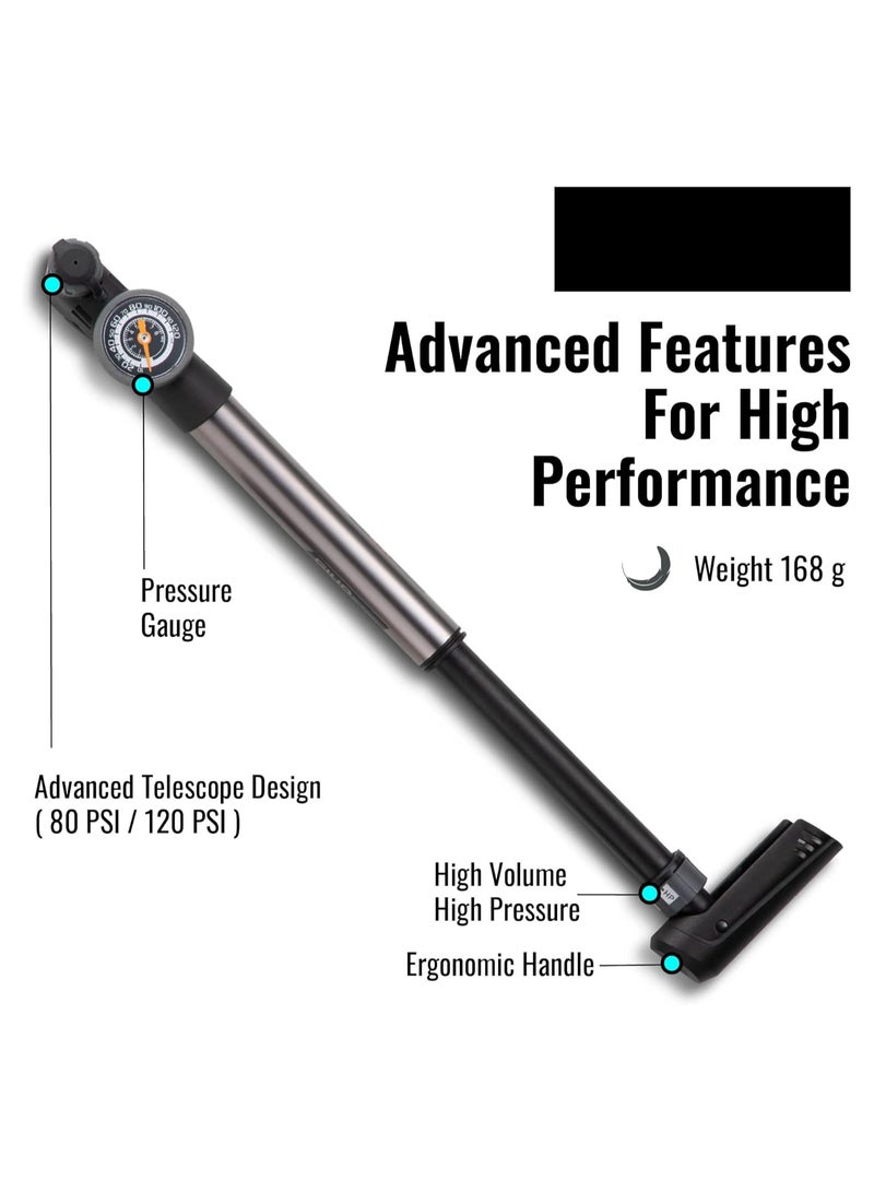 SYOSI Bicycle Tire Pump, Fit for GP-993 Bike Pump, Portable Pump, 2 Stage HP/HV Bike Pump with Gauge, 120 PSI, Presta/Schrader, for Road, Mountain and BMX Bikes, Mini Bike Pump with Gauge - Image 4