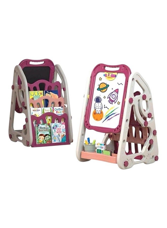Multifunctional Magnetic Drawing and Learning Board with Bookshelf - Pink