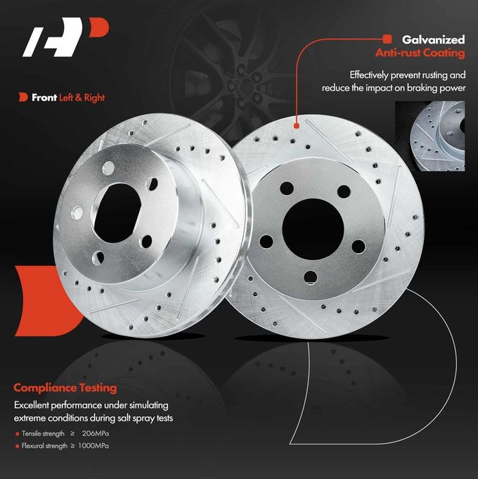 A-Premium 11.02 Inch (279.9Mm) Front Drilled And Slotted Disc Brake Rotors + Ceramic Pads Kit Compatible With Select Jeep Model Grand Cherokee 1993-1998, Wrangler, Cherokee, Comanche, Wagoneer - Image 3