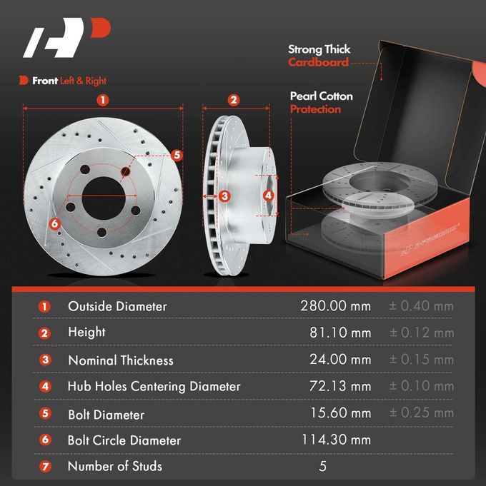 A-Premium 11.02 Inch (279.9Mm) Front Drilled And Slotted Disc Brake Rotors + Ceramic Pads Kit Compatible With Select Jeep Model Grand Cherokee 1993-1998, Wrangler, Cherokee, Comanche, Wagoneer - Image 5
