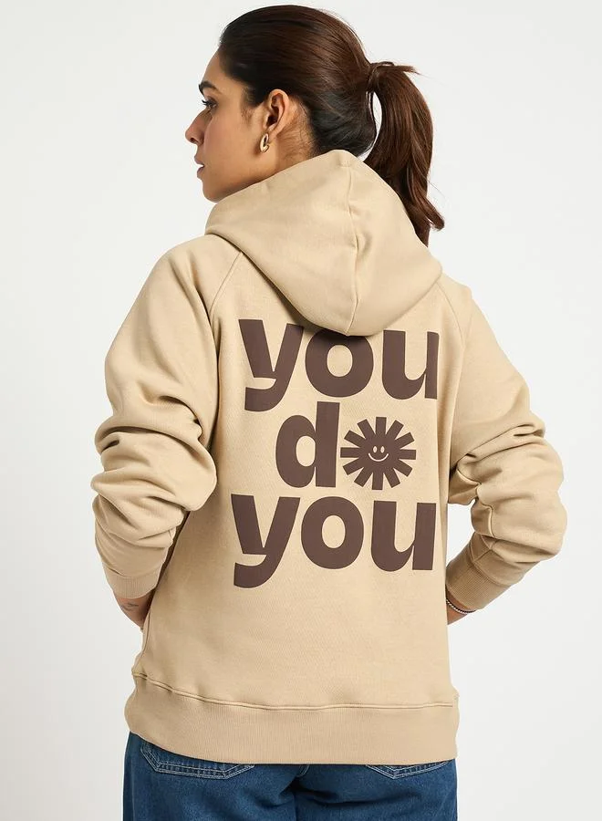 Femmella  Beige Oversized Raglan Sleeve Graphic Hoodie for Women | Best Price UAE