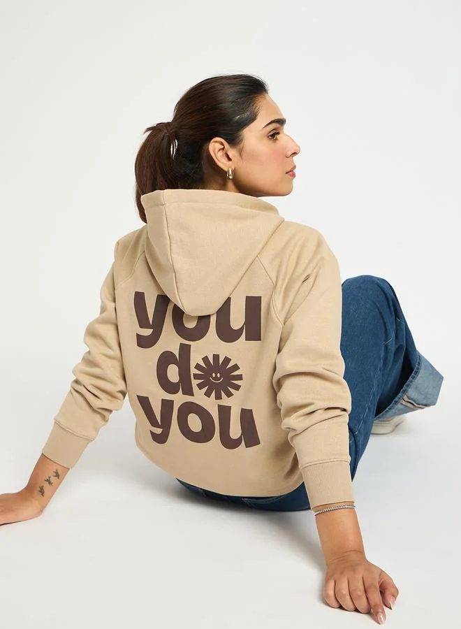 Femmella  Beige Oversized Raglan Sleeve Graphic Hoodie for Women | Best Price UAE