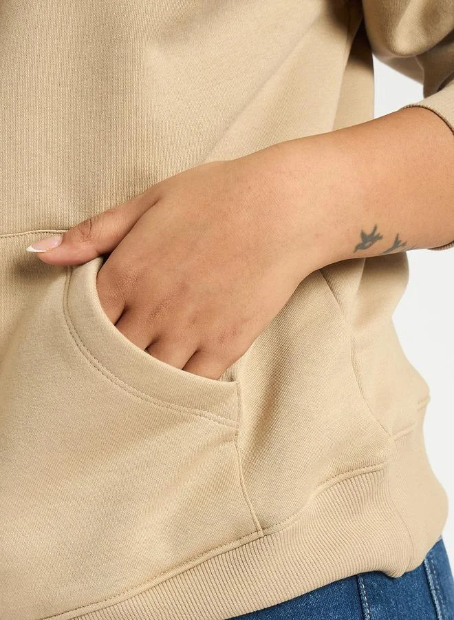 Femmella  Beige Oversized Raglan Sleeve Graphic Hoodie for Women | Best Price UAE
