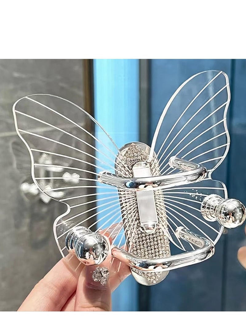 Excefore Hair Brush Stand Acrylic Butterfly Comb Scrunchie Storage Rack Wall Hanging Perforation Free Bathroom Organizer with Rubber Band and Hair Ring Storage Hook for Bathroom - Image 4