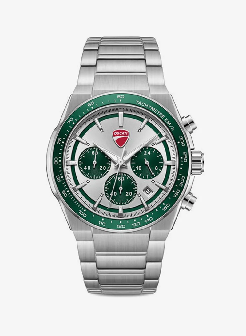 دوكاتي Nitro Silver-Green Dial, Stainless Steel Bracelet, Chronograph Watch for Men, 43mm