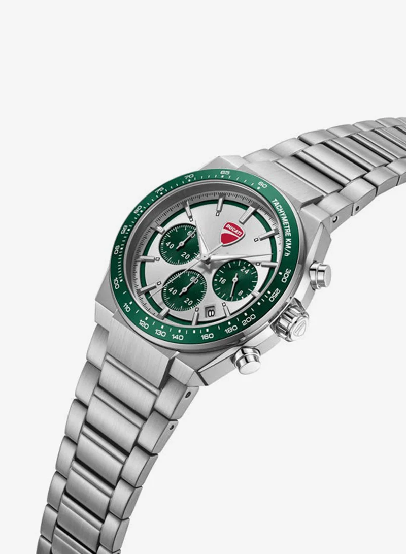 دوكاتي Nitro Silver-Green Dial, Stainless Steel Bracelet, Chronograph Watch for Men, 43mm