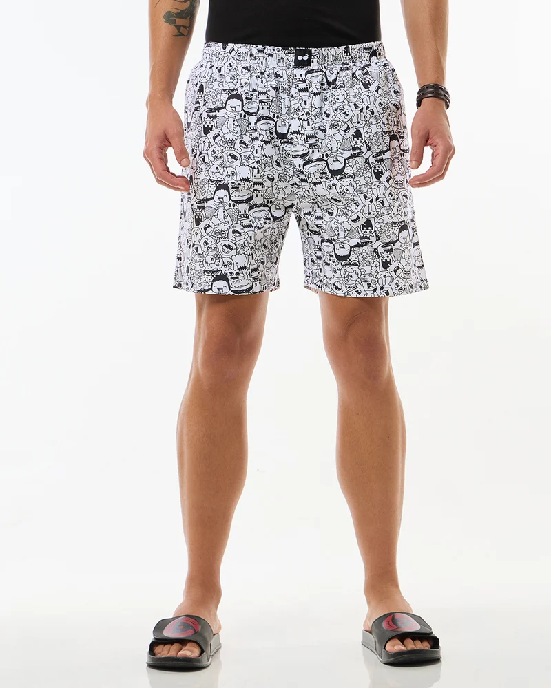 bewakoof Men's White All Over Printed Boxers
