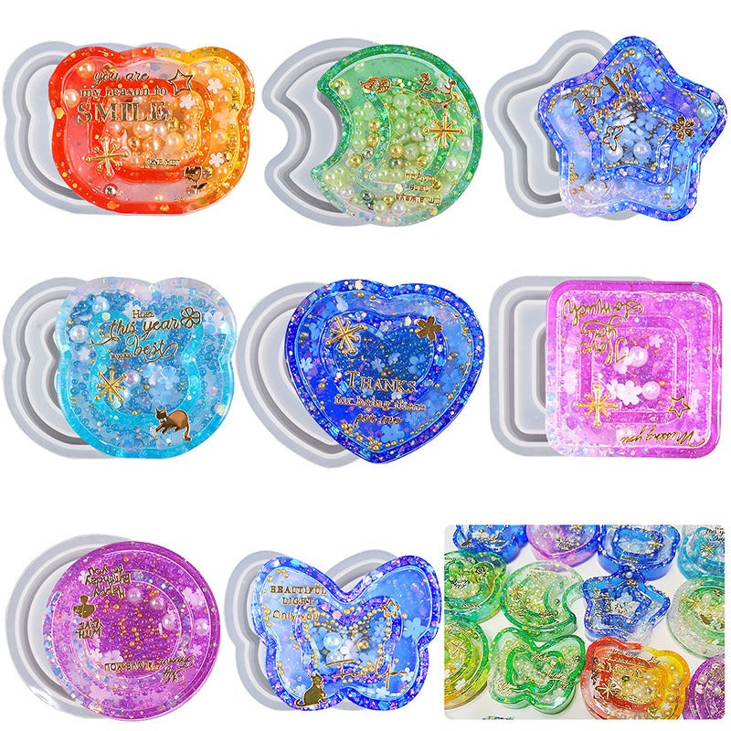 Yu Meiren Diy Epoxy Resin Five-Pointed Star Moon Double Layer Quicksand Ice Transparent Keychain Mirror Silicone Mold - Image 2