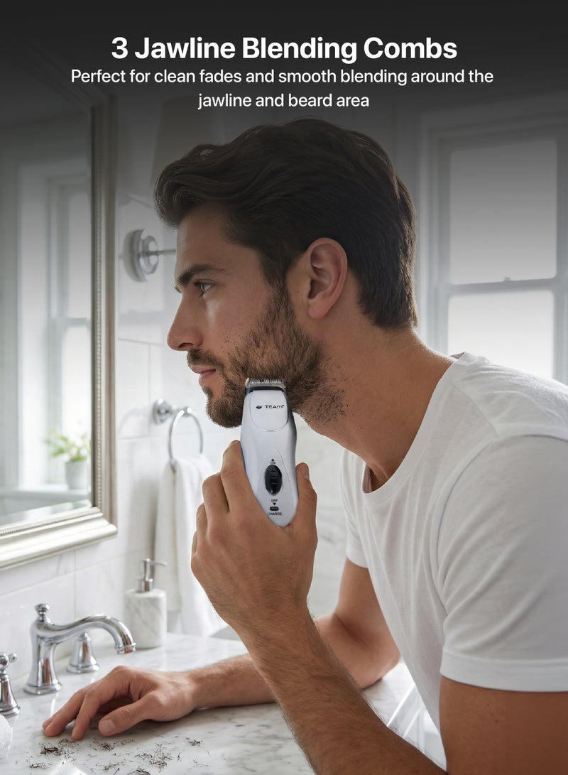 Team Professional Hair Trimmer for Men | Chromium Steel Blade | Rechargeable Cordless Beard & Hair Clipper | 5‑Position Adjustable Comb | Mustache & Blending Combs | Low Noise Grooming Kit - Image 3