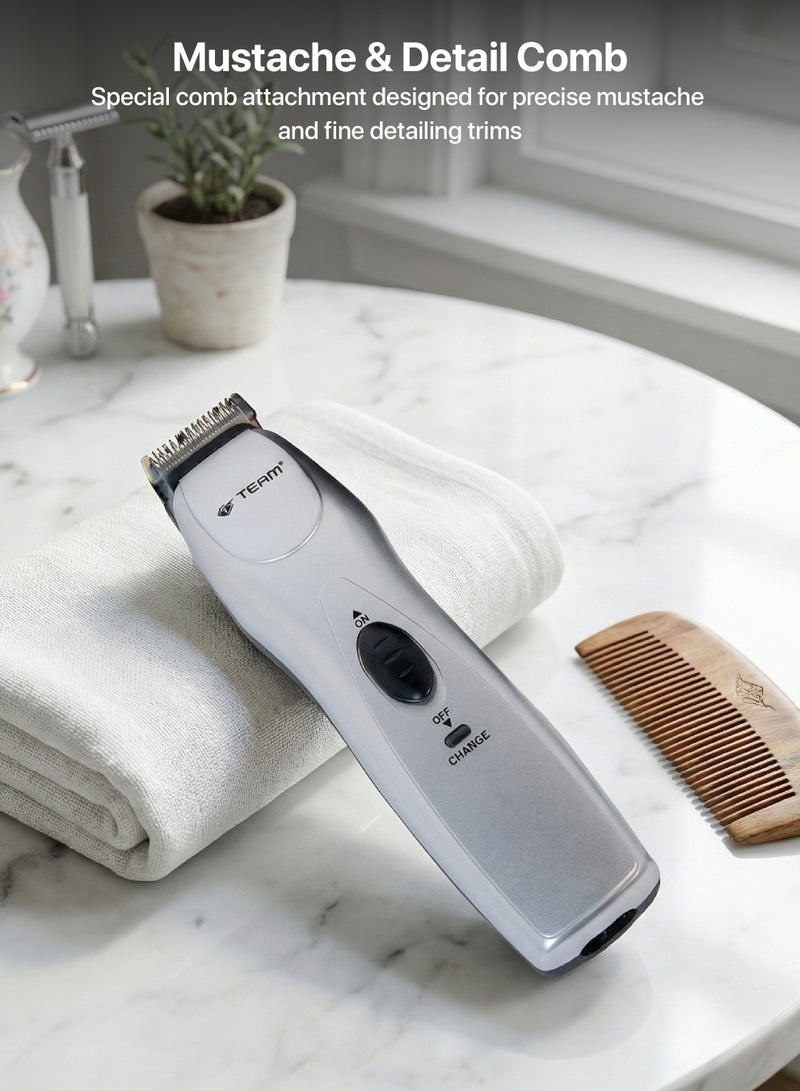 Team Professional Hair Trimmer for Men | Chromium Steel Blade | Rechargeable Cordless Beard & Hair Clipper | 5‑Position Adjustable Comb | Mustache & Blending Combs | Low Noise Grooming Kit - Image 4