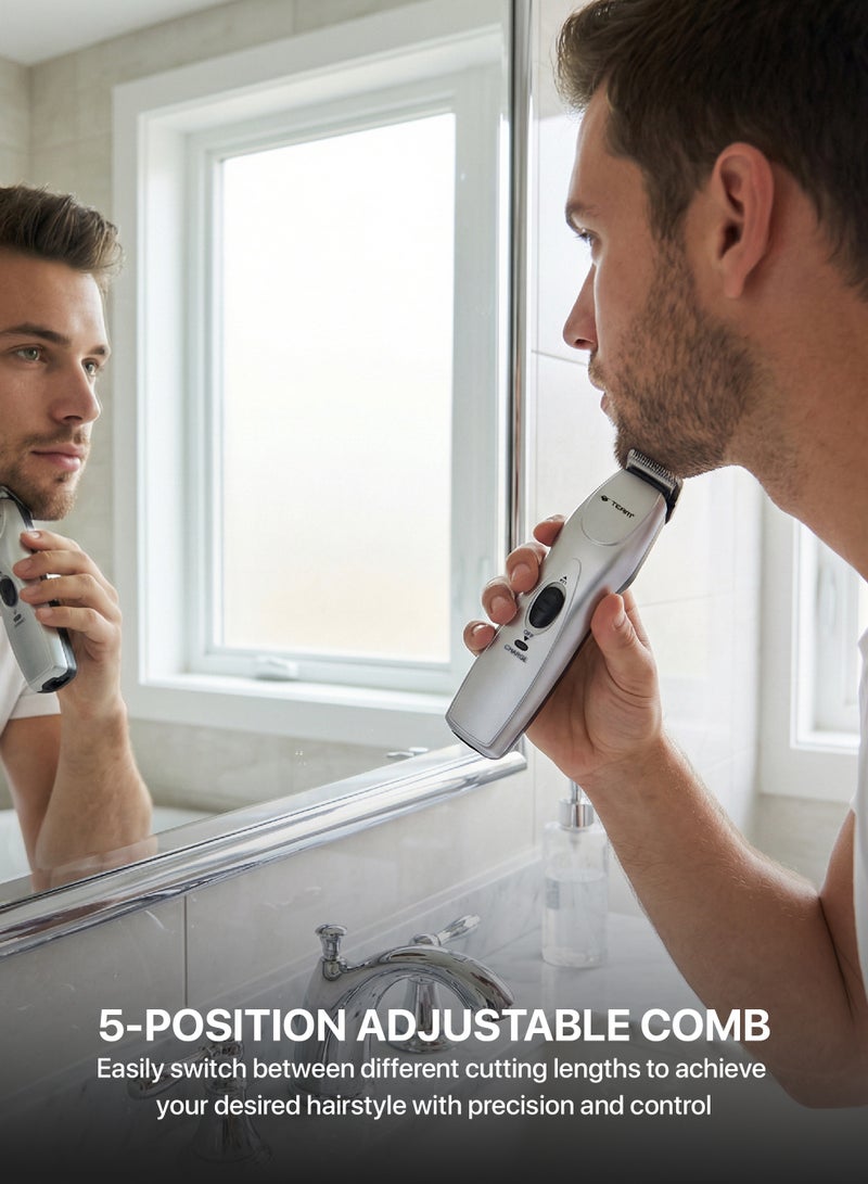 Team Professional Hair Trimmer for Men | Chromium Steel Blade | Rechargeable Cordless Beard & Hair Clipper | 5‑Position Adjustable Comb | Mustache & Blending Combs | Low Noise Grooming Kit - Image 2
