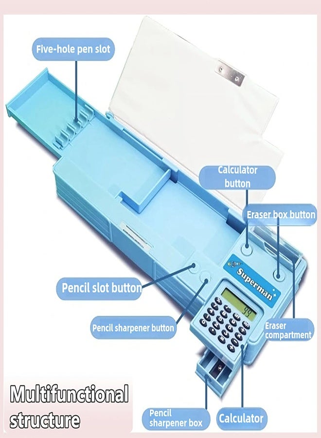 Pop Up Multifunction Pencil Case for Boys and Girls with Calculator, Sharpener, Cute School Supplies Pencil Box, Stationery Organizer, Best Gift Birthday Present for Kids(Blue) - Image 2