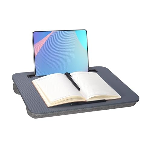 YUELAKE Portable Laptop Desk Fits Up to 16“ Laptops, with Tablet Slot, Built-in Cushion, Great for Home & Office,Lap Desk for Laptop,Lap Desk with Cushion (Dark Grey, Medium) - Image 1