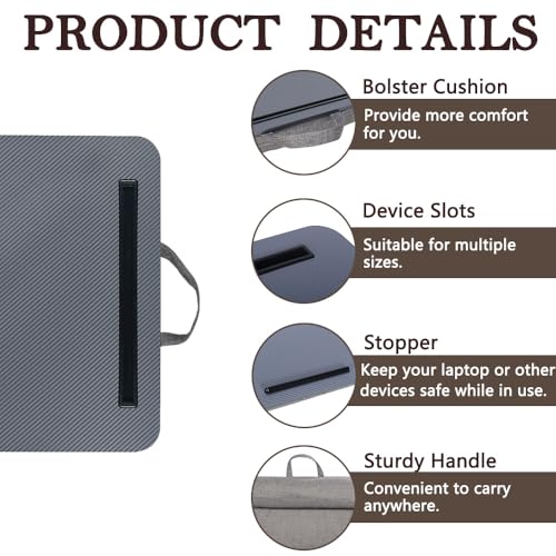 YUELAKE Portable Laptop Desk Fits Up to 16“ Laptops, with Tablet Slot, Built-in Cushion, Great for Home & Office,Lap Desk for Laptop,Lap Desk with Cushion (Dark Grey, Medium) - Image 5