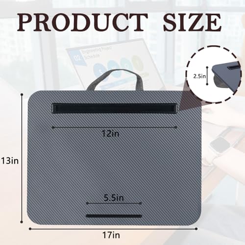 YUELAKE Portable Laptop Desk Fits Up to 16“ Laptops, with Tablet Slot, Built-in Cushion, Great for Home & Office,Lap Desk for Laptop,Lap Desk with Cushion (Dark Grey, Medium) - Image 2