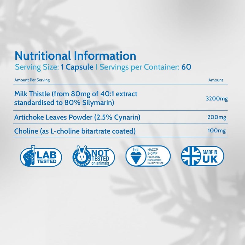 Health4All Liverestore Liver Cleanse Detox and Repair Capsules Milk Thistle 80 Silymarin Artichoke and Choline 60 Capsules Vegan Liver Health Support Supplement 2 Month Supply Made in UK - Image 4