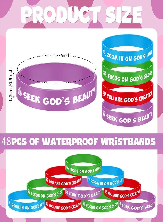Vinsot 48 Pieces VBS 2025 Christian Wristbands Religious Silicone Gospel Wristbands Decorative Reusable Bible Rubber Bracelets Bulk for VBS Events Jesus Christian Gifts - Image 2