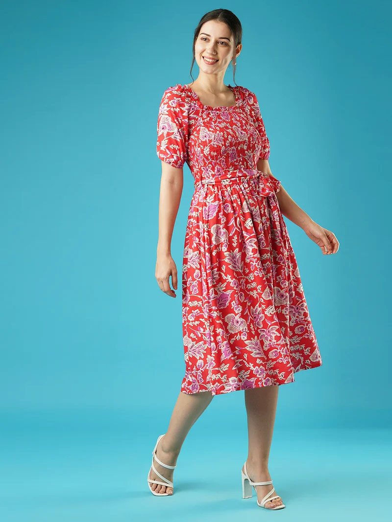 globus Globus Women Floral Print Fit & Flare Midi Dress