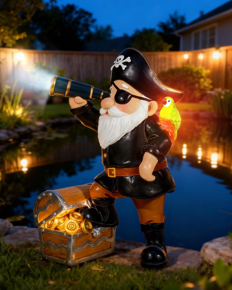 Miggley Solar Pirate Gnome Statue â€“ Whimsical Outdoor Garden Decor for Yard, Patio, Lawn, Backyard â€“ Ideal Gift for Women, Garden Lovers, Moms, Birthdays - Image 5