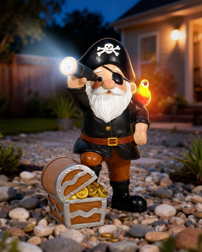 Miggley Solar Pirate Gnome Statue â€“ Whimsical Outdoor Garden Decor for Yard, Patio, Lawn, Backyard â€“ Ideal Gift for Women, Garden Lovers, Moms, Birthdays - Image 3