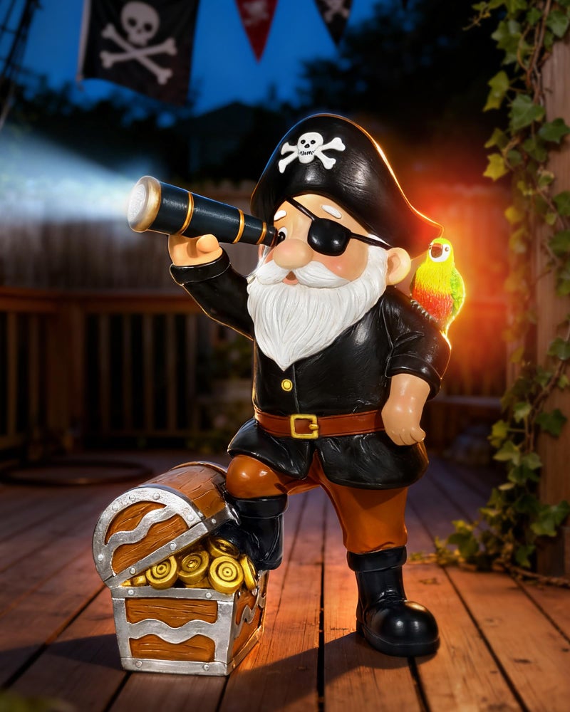 Miggley Solar Pirate Gnome Statue â€“ Whimsical Outdoor Garden Decor for Yard, Patio, Lawn, Backyard â€“ Ideal Gift for Women, Garden Lovers, Moms, Birthdays - Image 1