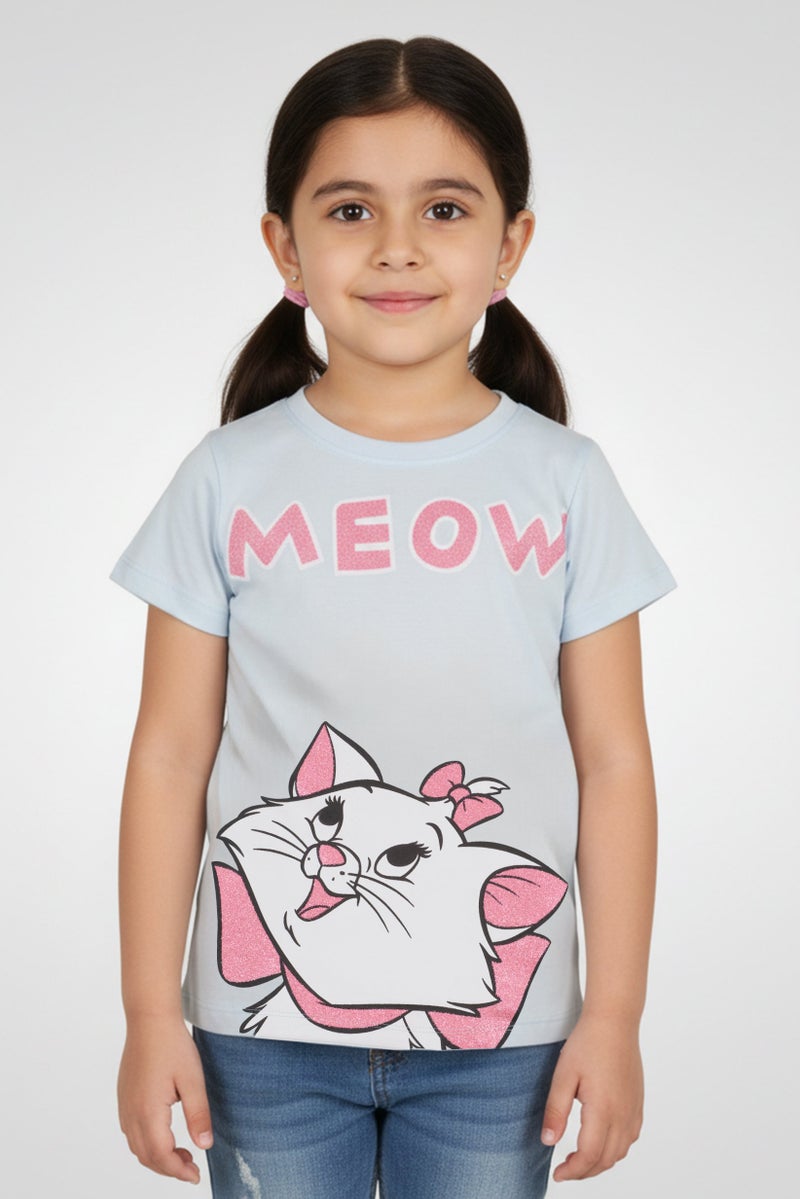 Disney The Aristocats Toddlers Girl Graphic Print Short Sleeve Top, Blue - Image 1