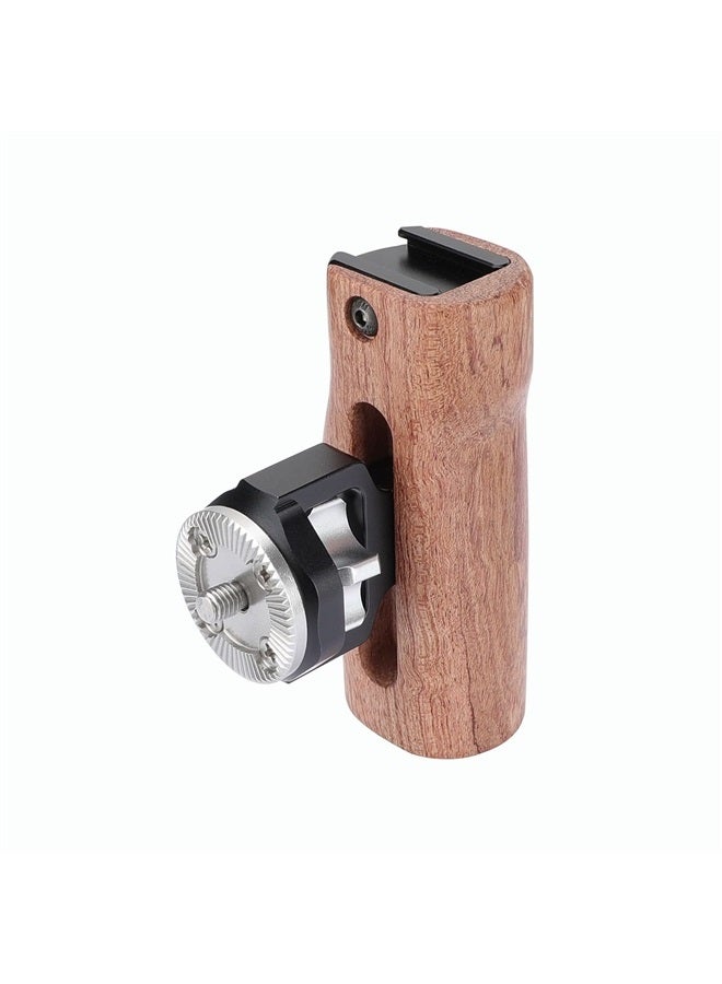 SZRIG Adjustable Wooden Handgrip with M6 Rosette Mount & Top hot Shoe Mouth for DLSR Camera Cage Kit (Switch Right or Left Hand) - Image 1