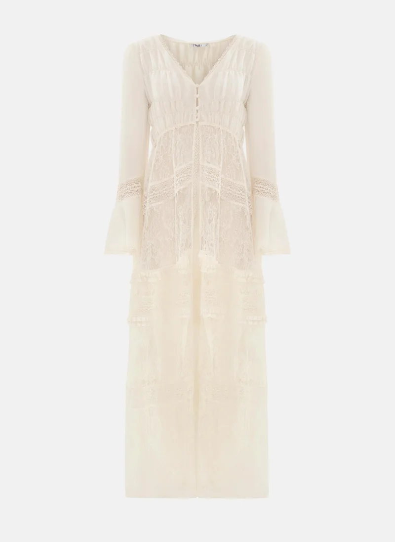 Lichi Beach maxi dress with lace inserts and button fastening