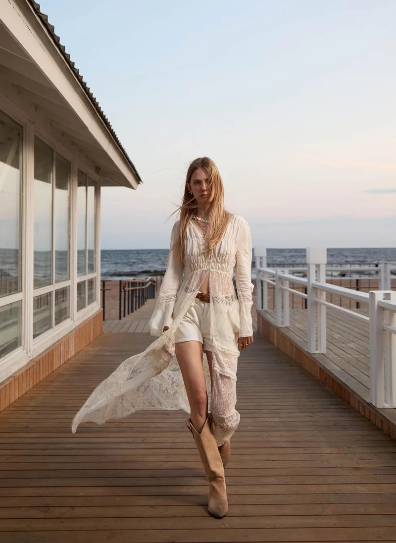Lichi  Beach maxi dress with lace inserts and button fastening for Women | Best Price UAE