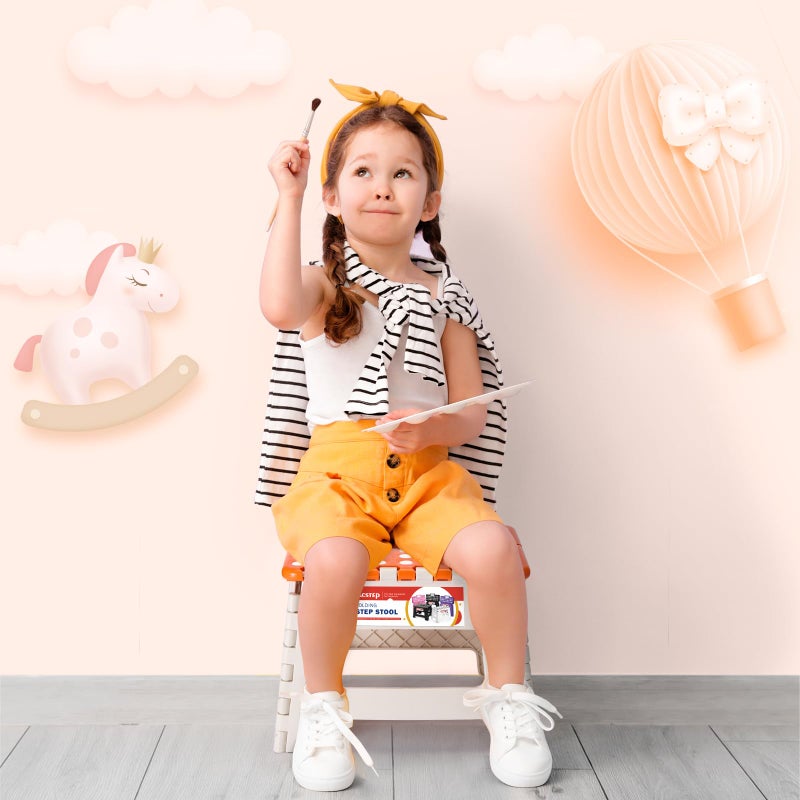 ACSTEP 9 Inch Folding Step Stool 300 LB Capacity Plastic Foldable Step Stools for Kids and Adults, Folding Stool Suitable for Kitchen, Stepping Stool with Handle Bicolor Orange Small Step Stool 1PC - Image 5