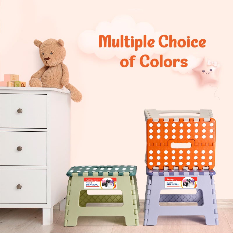 ACSTEP 9 Inch Folding Step Stool 300 LB Capacity Plastic Foldable Step Stools for Kids and Adults, Folding Stool Suitable for Kitchen, Stepping Stool with Handle Bicolor Orange Small Step Stool 1PC - Image 3