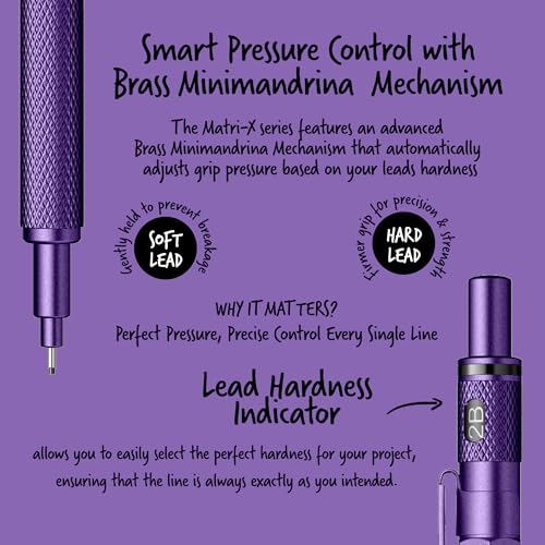 Scrikss Matri-X Mechanical Pencil, Professional Brass Grip Drafting Pencil with Refillable Leads & Built-in Eraser (0.7 mm, Mettalic Purple - Image 4