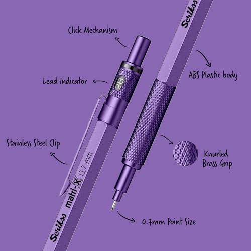 Scrikss Matri-X Mechanical Pencil, Professional Brass Grip Drafting Pencil with Refillable Leads & Built-in Eraser (0.7 mm, Mettalic Purple - Image 2