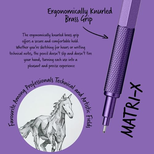 Scrikss Matri-X Mechanical Pencil, Professional Brass Grip Drafting Pencil with Refillable Leads & Built-in Eraser (0.7 mm, Mettalic Purple - Image 3