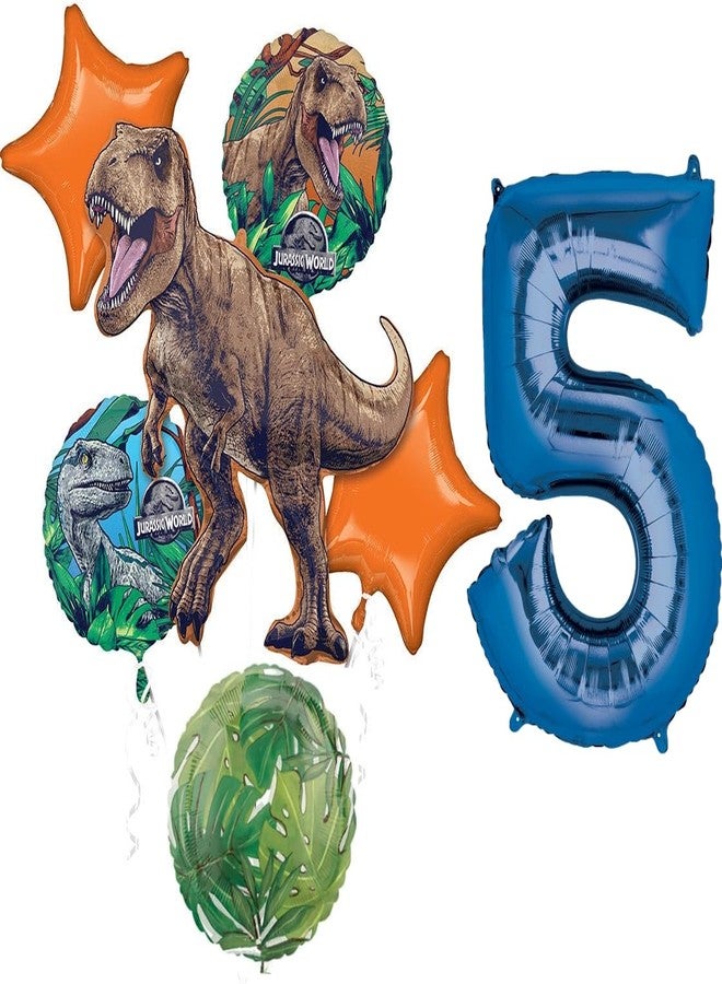 Anagram Jurassic Dinosaur World 5th Birthday Party Supplies Foil Balloon Bouquet Decorations - Image 1