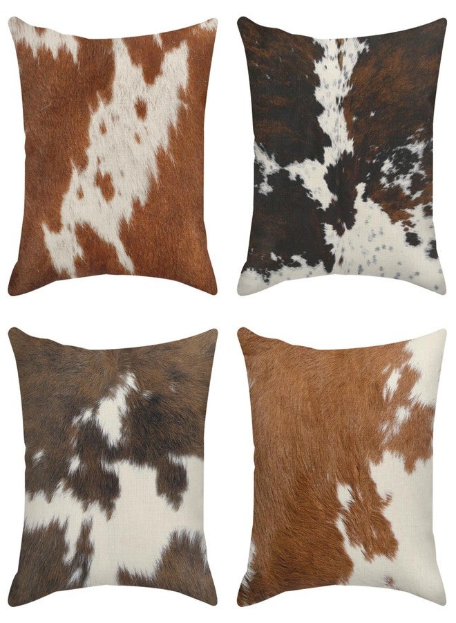 Sanwarm Throw Pillow Covers Home Decor Set of 4 Pillow Cases Decorative 18 x 18 Inches Outdoor Cushion Couch Sofa Pillowcases, Cow Brown Animal Deep - Image 1