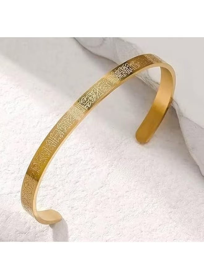 zoba Ayat al-Kursi bracelet, open palm design, for men and women, stainless steel – elegant Islamic Arabic engraving metal bracelet – gold - Image 2
