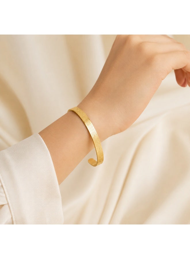 zoba Ayat al-Kursi bracelet, open palm design, for men and women, stainless steel – elegant Islamic Arabic engraving metal bracelet – gold - Image 4