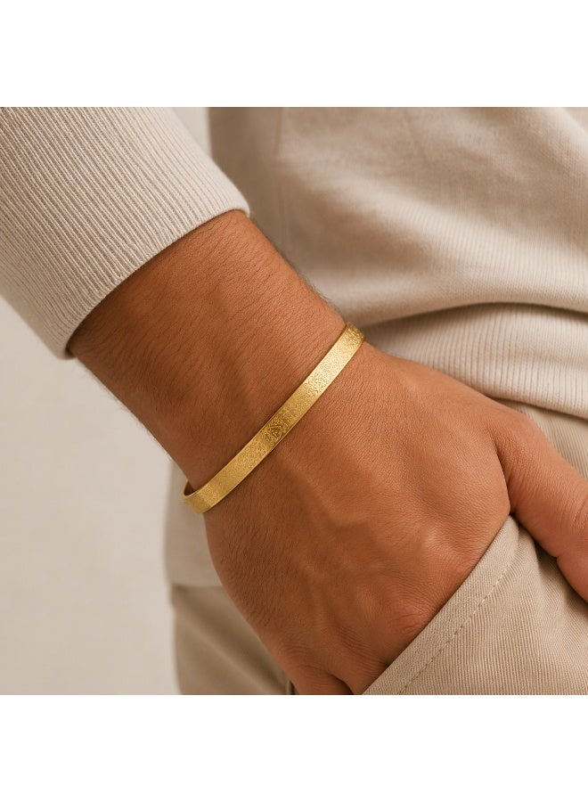 zoba Ayat al-Kursi bracelet, open palm design, for men and women, stainless steel – elegant Islamic Arabic engraving metal bracelet – gold - Image 3