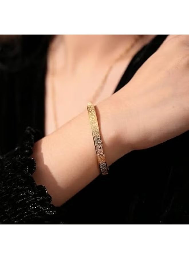 zoba Ayat al-Kursi bracelet, open palm design, for men and women, stainless steel – elegant Islamic Arabic engraving metal bracelet – gold - Image 5
