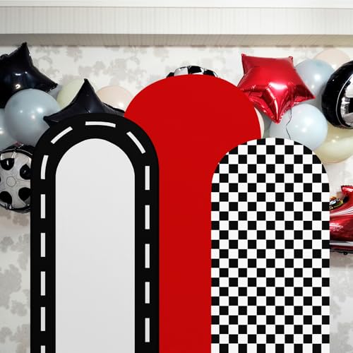 Mindsoft Fast Party Arch Backdrop Cover Set of 3 Racing Theme Arch Covers Spandex Stretch Backdrop Stand 4ft, 5ft, 6ft for Wedding Birthday Banquet Ceremony Decoration(Red) - Image 5