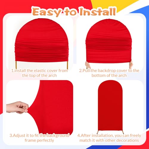 Mindsoft Fast Party Arch Backdrop Cover Set of 3 Racing Theme Arch Covers Spandex Stretch Backdrop Stand 4ft, 5ft, 6ft for Wedding Birthday Banquet Ceremony Decoration(Red) - Image 3