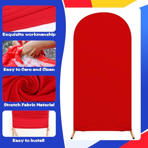 Mindsoft Fast Party Arch Backdrop Cover Set of 3 Racing Theme Arch Covers Spandex Stretch Backdrop Stand 4ft, 5ft, 6ft for Wedding Birthday Banquet Ceremony Decoration(Red) - Image 2