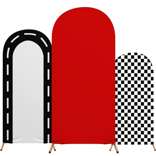 Mindsoft Fast Party Arch Backdrop Cover Set of 3 Racing Theme Arch Covers Spandex Stretch Backdrop Stand 4ft, 5ft, 6ft for Wedding Birthday Banquet Ceremony Decoration(Red) - Image 1