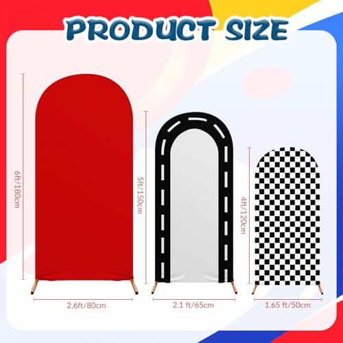 Mindsoft Fast Party Arch Backdrop Cover Set of 3 Racing Theme Arch Covers Spandex Stretch Backdrop Stand 4ft, 5ft, 6ft for Wedding Birthday Banquet Ceremony Decoration(Red) - Image 4