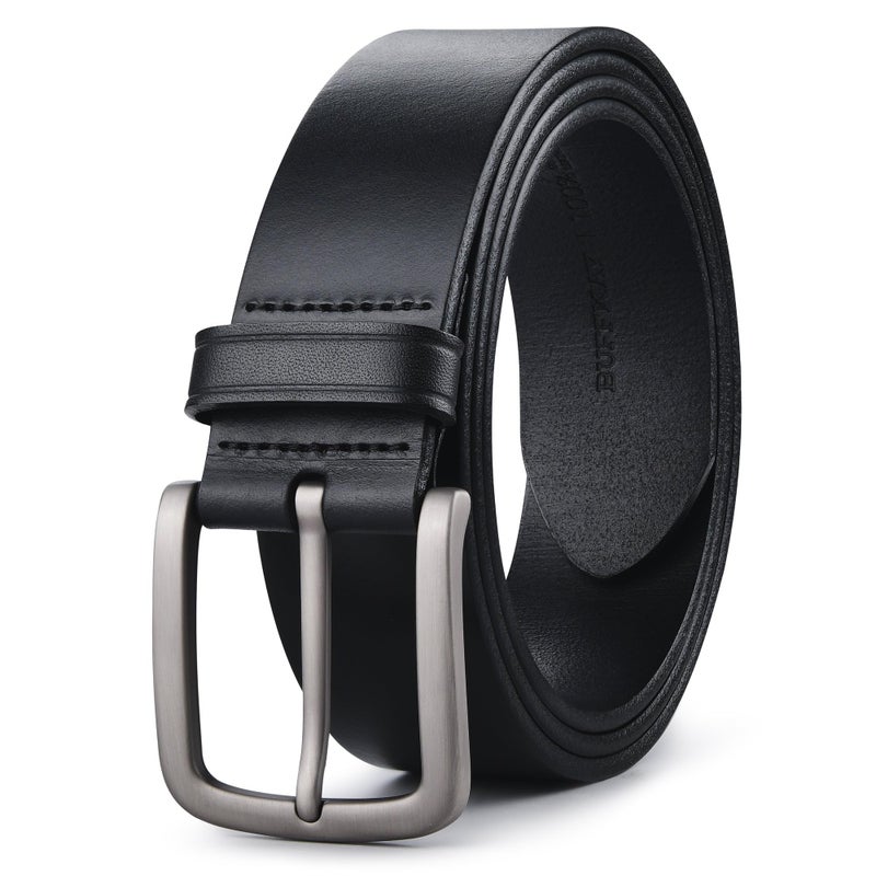 Buffway Men's Leather Belt,1.5" Handcrafted Top-Grain Leather â€“ Durable,Comfortable,Suitable for Everyday Formal & Casual Wear - Size 40" Black - Image 1